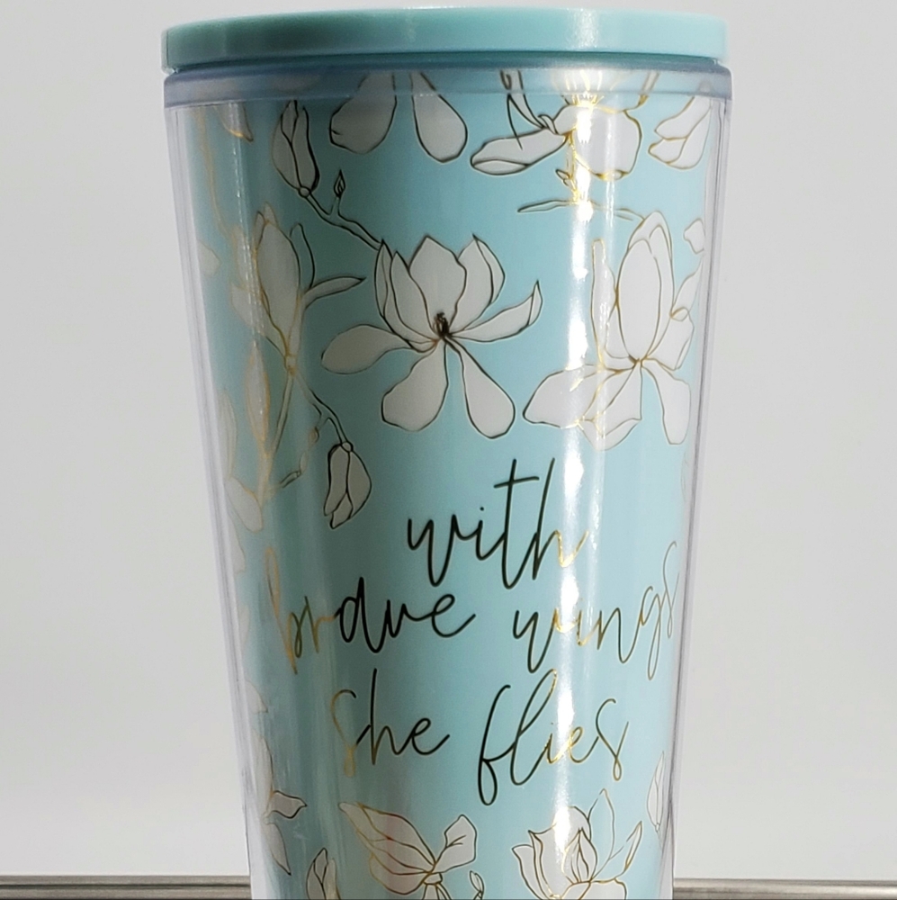 Mary Square  Tumbler Baby Blue, White & Gold W/  Lid 24 Oz., no Straw (T1)